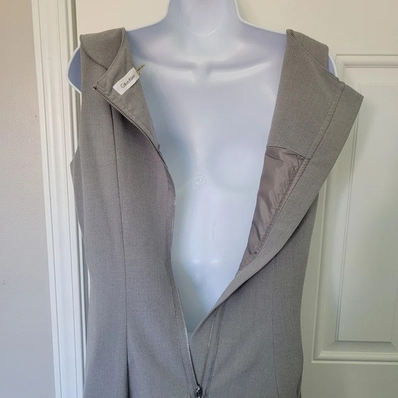 Calvin Klein Gray Sleeveless Dress Shoulder Ruffle A Line Back Zip Size 8 - Picture 7 of 12